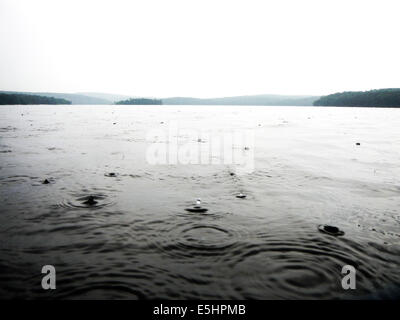 Raindrops on lake Stock Photo