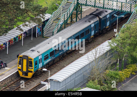 Arriva Trains Class 158 at Harlech Station, Gwynedd, North Wales Stock Photo