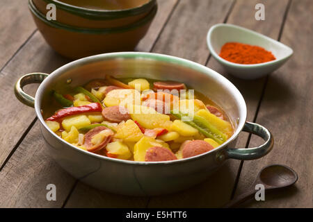 Hungarian dish called Paprikas Krumpli (Potato with Paprika), a stew made of potato, onion, pepper, tomato and sausage Stock Photo