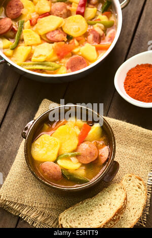 Hungarian dish called Paprikas Krumpli (Potato with Paprika), a stew made of potato, onion, pepper, tomato and sausage Stock Photo