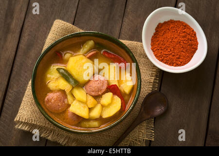 Hungarian dish called Paprikas Krumpli (Potato with Paprika), a stew made of potato, onion, pepper, tomato and sausage Stock Photo