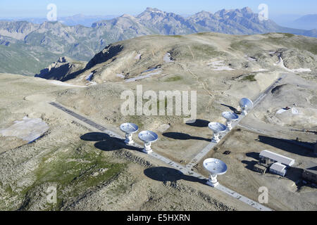 AERIAL VIEW. Plateau de Bure Observatory and Interferometer (elevation: 2565 meters). Le Dévoluy, Hautes-Alpes, France. Stock Photo