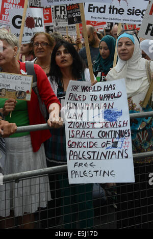London, UK. 1st Aug, 2014. Thousands of protesters demand Justice for Palestinian people of Israeli war crime intention of killing civilian and children bombing school and UN hospital. The world has woke up, End the Siege is not enough Free Palestine, Israeli must leave Palestine land. Credit:  See Li/Alamy Live News Stock Photo