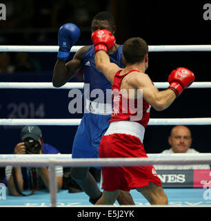 SECC Glasgow Scotland 1 Aug 2014. Day 9 Boxing semi-finals.  Antony Fowler ENG beats Benny Muziyo ZAM. © ALAN OLIVER/Alamy Live Stock Photo