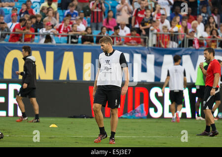 Charlotte, North Carolina, USA. 1st Aug, 2014. Liverpool Midfielder STEVEN GERRARD (8) during a training session for the 2014 Guinness International Champions Cup match between AC Milan and Liverpool at Bank of America Stadium in Charlotte, NC. Credit:  Jason Walle/ZUMA Wire/Alamy Live News Stock Photo