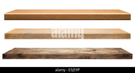 Wooden shelves isolated on white Stock Photo