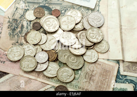 Old Coins and Banknotes Stock Photo