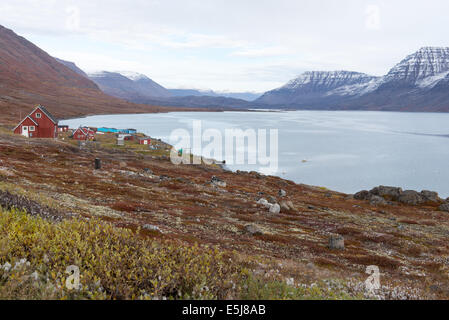Kangerluk, a small settlement in western Greenland with around 30 inhabitants on Disko Island Stock Photo