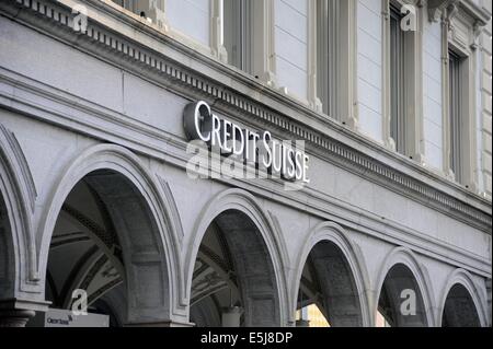 banks in Lugano, Switzerland, Credit Suisse Bank headquarters Stock Photo