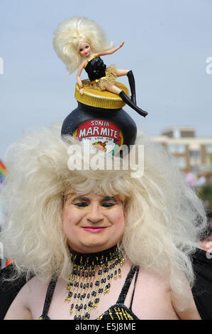 Brighton, Sussex, UK. 2nd Aug, 2014. Sonia Marmite takes part in the annual Brighton Pride Parade starting on the seafront and finishing in Preston Park Stock Photo