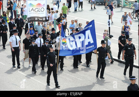 Brighton, Sussex, UK. 2nd Aug, 2014. Members of the police force take part in the annual Brighton Pride Parade starting on the seafront and finishing in Preston Park  Credit:  Simon Dack/Alamy Live News Stock Photo