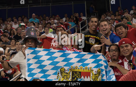 Harrison, NJ - JULY 31, 2014: Fans of FC Bayern Munich celebrate their team winning friendly match against CD Guadalajara Chivas Harrison, NJ - JULY 31, 2014: Fans of FC Bayern Munich celebrate their team winning friendly match against CD Guadalajara Chivas