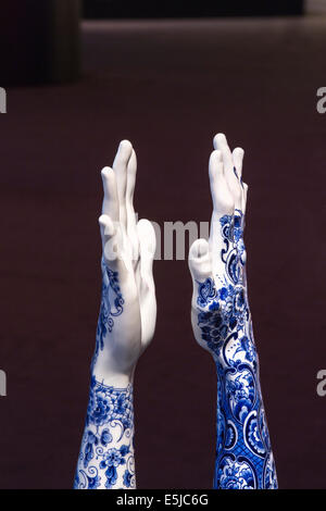 Netherlands, Amsterdam, Stedelijk Museum, Marcel Wanders, Moooi. tattoo for the hands of Iris Hond, Blue Delftware Stock Photo
