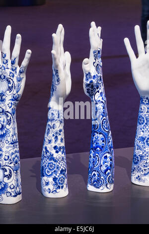 Netherlands, Amsterdam, Stedelijk Museum, Marcel Wanders, Moooi. tattoo for the hands of Iris Hond, Blue Delftware Stock Photo