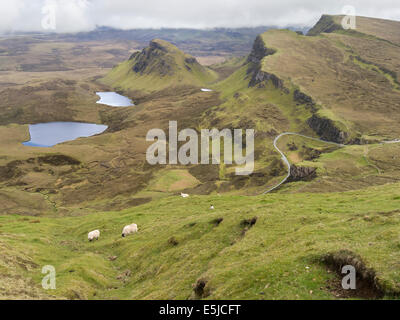 View from Quiraing looking south along Trotternish Ridge with Loch Leum na Liurginn and Cleat below, Isle of Skye, Scotland, UK Stock Photo