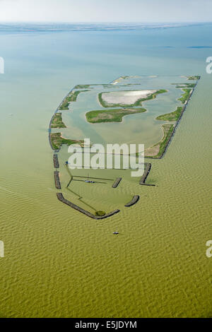 Netherlands, Andijk, Artificial island called De Kreupel, Dutch Forestry Commission. Aerial Stock Photo
