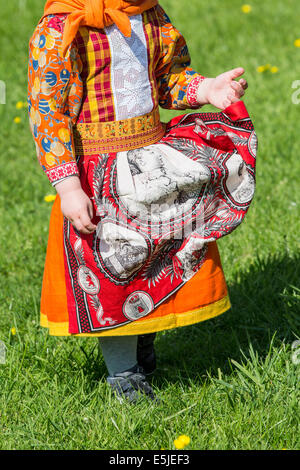 Netherlands, Marken, Child dressed in traditional costume on Kingsday, 27 April Stock Photo