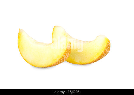 Two pieces of a Galia Melon isolated on white Background Stock Photo