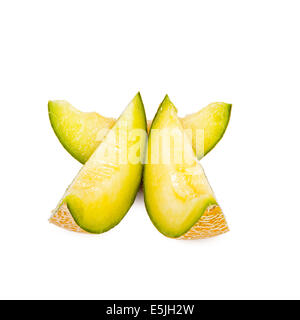 Three pieces of a Galia Melon isolated on white Background Stock Photo