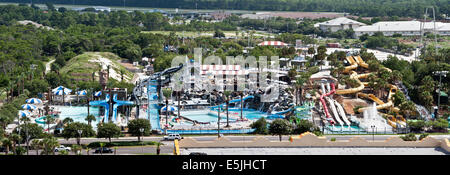 Destin, FL, USA - July 24 2014: Big Kahuna water theme park with slides and attractions in Destin, FL. Stock Photo