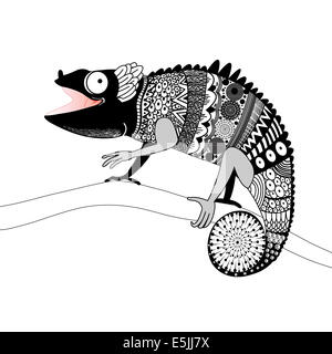 graphic ornamental chameleon on a white background Stock Photo