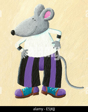 Acrylic illustration of funny dressed mouse Stock Photo