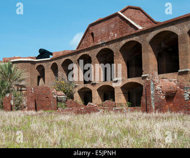 Civil War era Fort Jefferson stands three stories tall over the surrounding 70 miles of ocean at Dry Tortugas National Park. Stock Photo