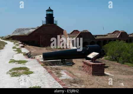 Civil War era Fort Jefferson is home to civil war era cannons and the Garden Key lighthouse. Stock Photo