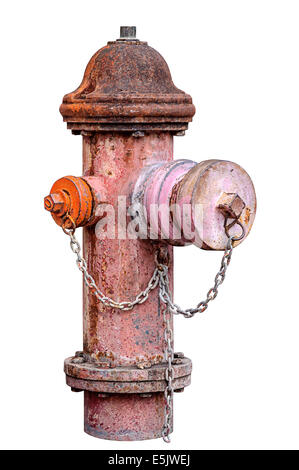 Old red fire hydrant isolated on white background Stock Photo