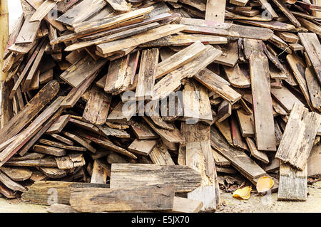 Pile of old wooden roof for recycling Stock Photo