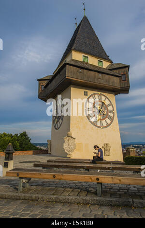 Graz, building Uhrturm, clock tower Stock Photo