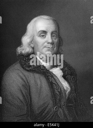 Benjamin Franklin, 1706 - 1790, a North American printer, publisher, writer, scientist, inventor and statesman, Stock Photo