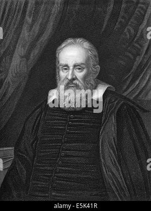 Galileo Galilei Italian Astronomer Mathematician Natural Philosopher Engraving Stock