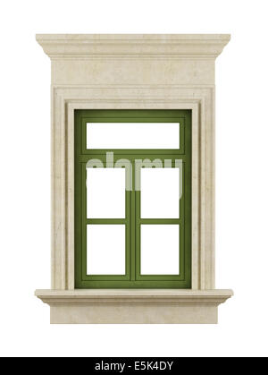 Classic windows with stone frame on white - rendering Stock Photo