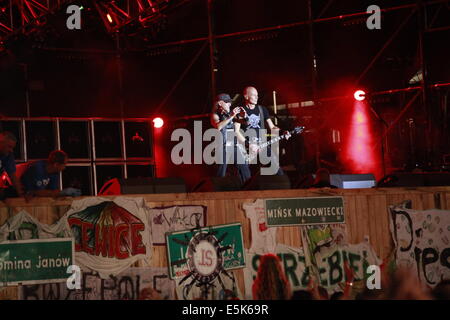 Kuestrin, Poland. 2nd Aug, 2014. A German heavy metal band called Accept from the town of Solingenat perform live at the Woodstock Festival in Kuestrin in Poland. Credit:  Simone Kuhlmey/Pacific Press/Alamy Live News Stock Photo