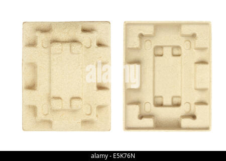 Recycled Paper Pulp Protective Packaging on White Background Stock Photo
