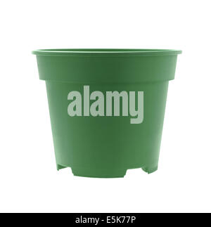 Green Plastic Flower Pot On White Background Stock Photo