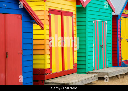 Melbourne Australia,Brighton Beach,bathing boxes,huts,cabins,colorful,AU140322006 Stock Photo