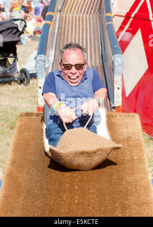 Lulworth Castle, East Lulworth, Dorset, UK. 03rd Aug, 2014. Warwick Davis and famly filming at Camp Bestival 3rd aug 2014 Credit:  brian jordan/Alamy Live News Stock Photo