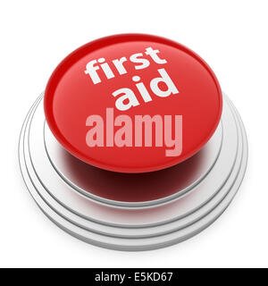 3d render of red First aid button isolated on white background Stock Photo