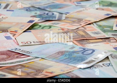Twenty, fifty and one hundred Euro banknotes background Stock Photo