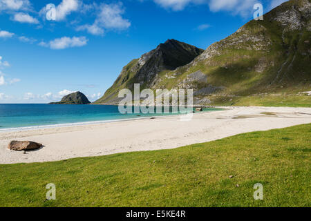 Sunny summer day at Haukland beach, Vestvågøy, Lofoten Islands, Norway Stock Photo