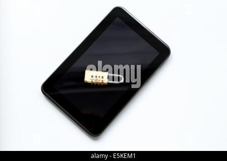 Preserving the tablet data from hackers Stock Photo
