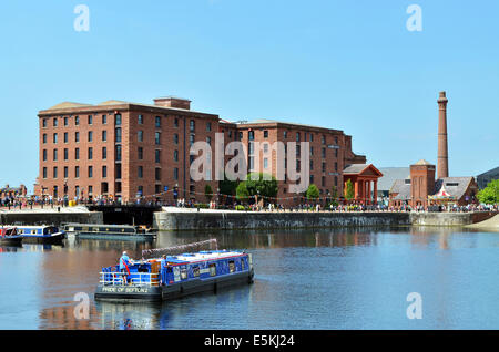 a narrow boat in the wharf at albert docks, liverpool, uk Stock Photo