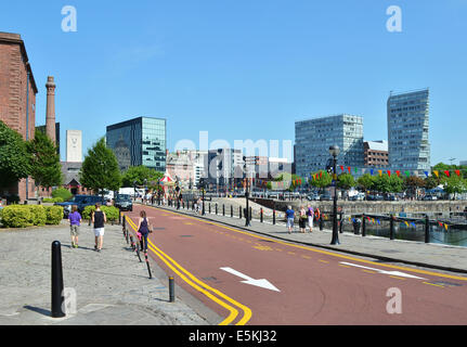 looking towards the city from albert docks in liverpool, england, uk Stock Photo