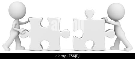 Dude the partners x 2 putting white puzzle pieces together. Stock Photo