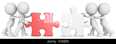 Dude the partners x 4 putting white and red puzzle pieces together. Stock Photo