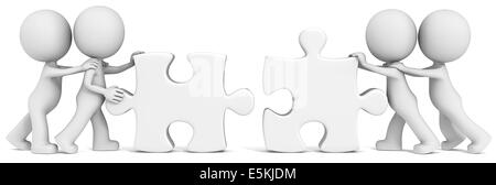 Dude the partners x 4 putting white puzzle pieces together. Stock Photo