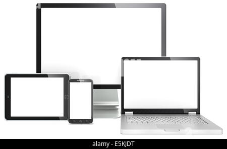 Blank RWD concept. Smartphone,laptop,screen and tablet computer. No branded. Stock Photo