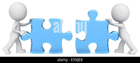 Dude the partners x 2 putting blue glass puzzle pieces together. Stock Photo